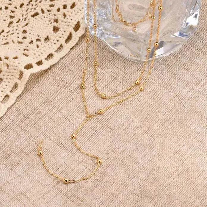 Gold Double Layer Long Chain Necklace Women Zinc Alloy Geometric Tassel