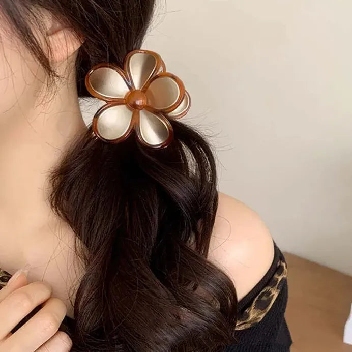 Glossy Acrylic Five Petal Flower Hair Claw Clip Floral Ponytail Accessory