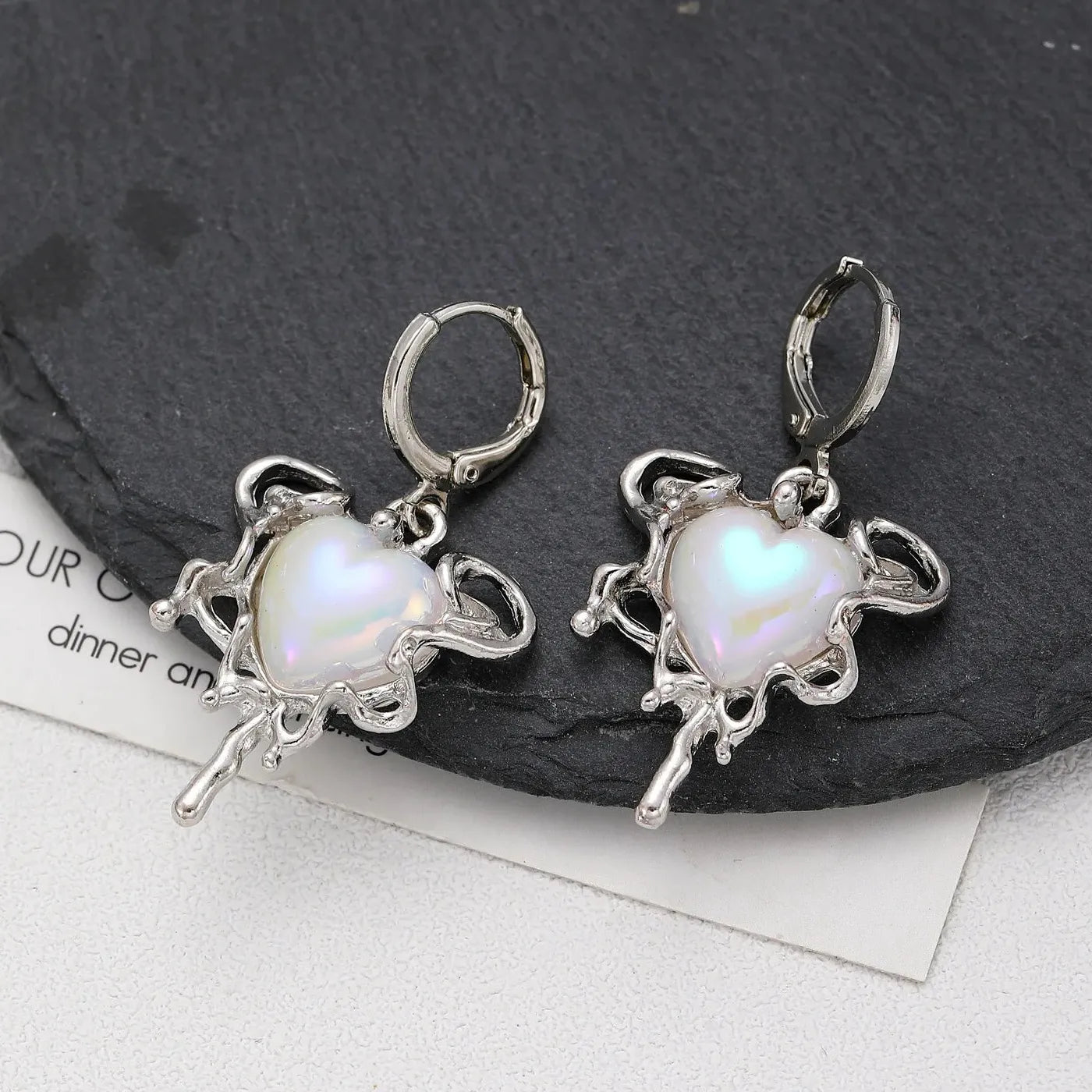 Y2K Silver Metal Star Drop Earrings Rhinestone Punk Jewelry for Women