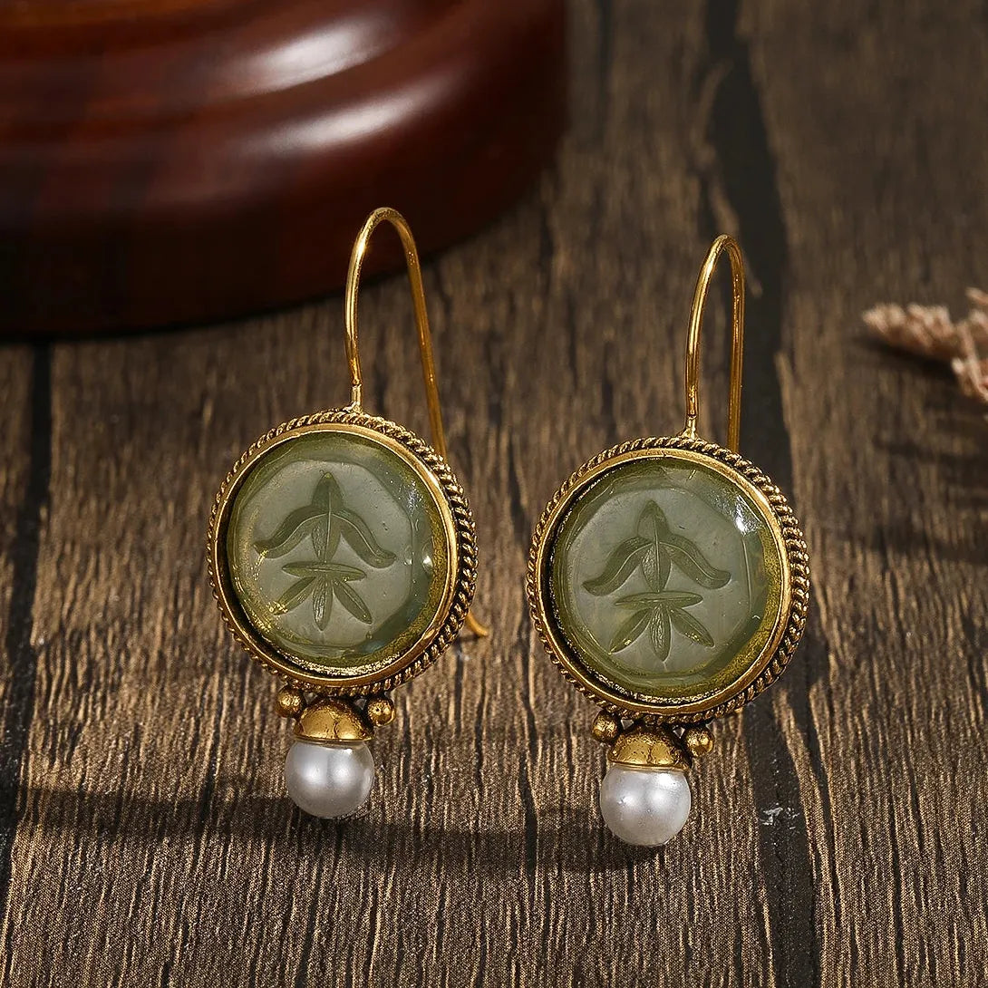 Elegant Vintage Geometric Pearl Drop Earrings Women Zinc Alloy Bridal Jewelry Gift