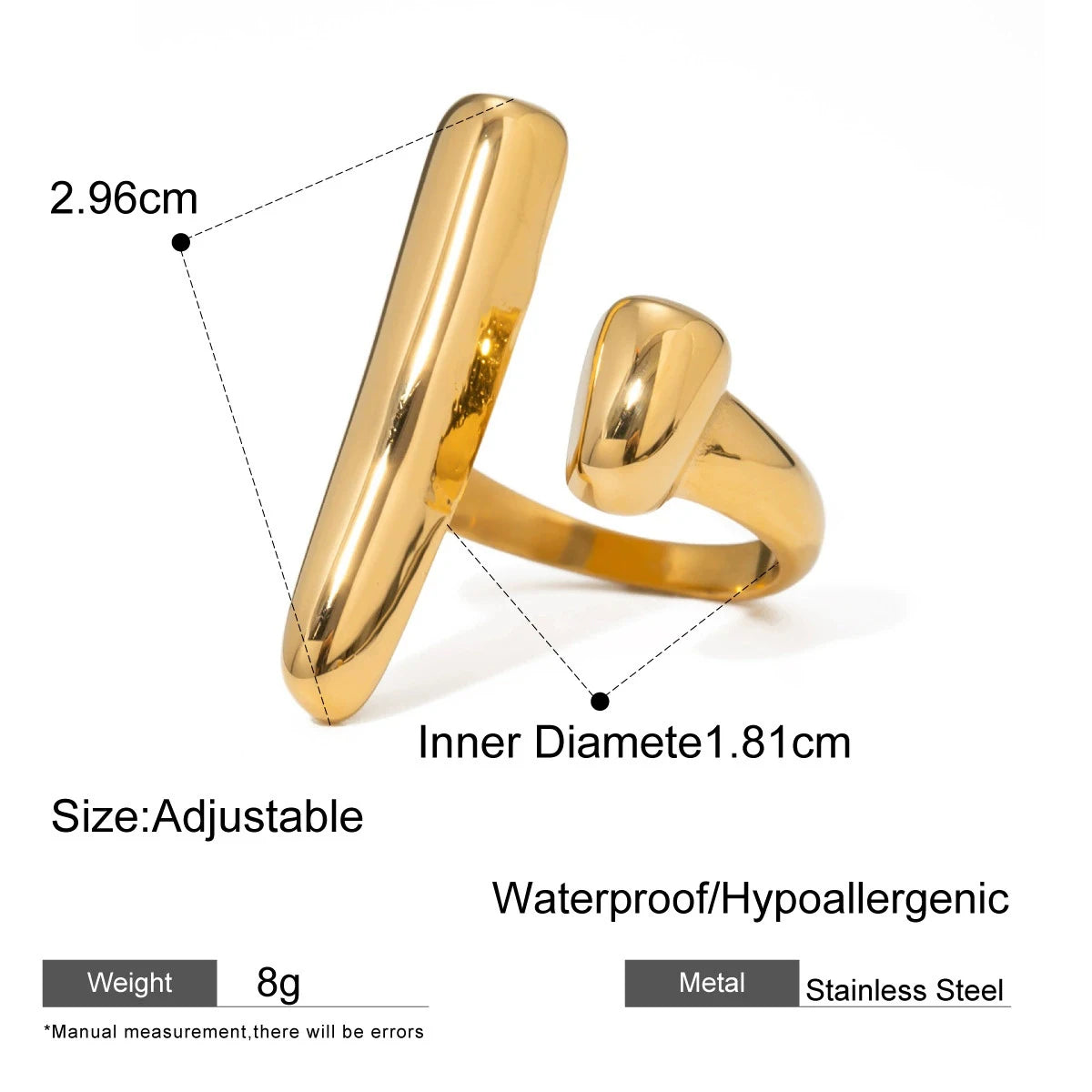 18k Gold Plated Stainless Steel Oversize Hollow Geometric Spiral Pearl Ring for Women