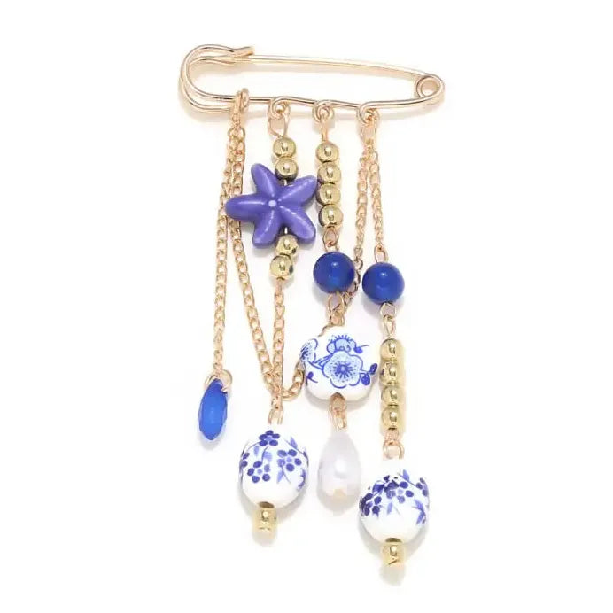 Geometric Ceramic Starfish Tassel Brooch Pin for Women Jewelry