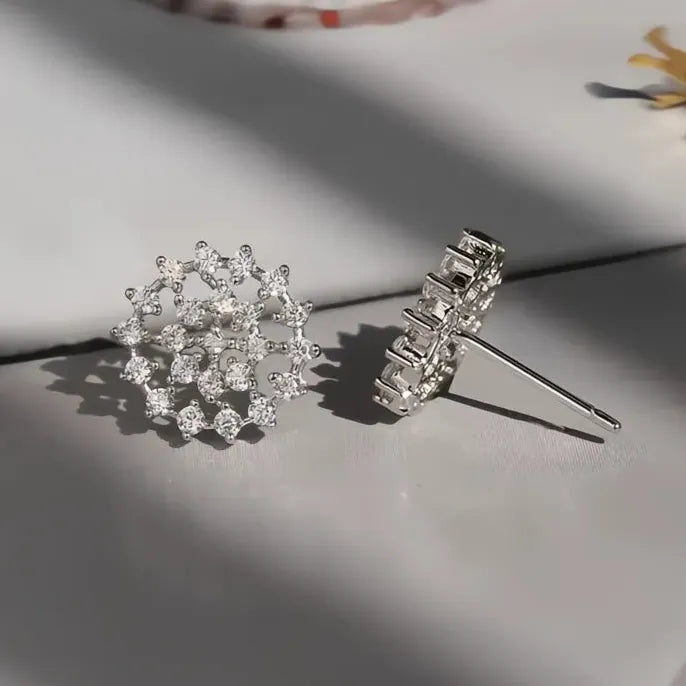 Geometric Cubic Zirconia Stud Earrings for Women in Copper Alloy