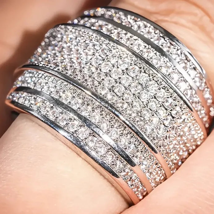 Luxury Women’s Geometric Cocktail Ring with Sparkling Cubic Zirconia