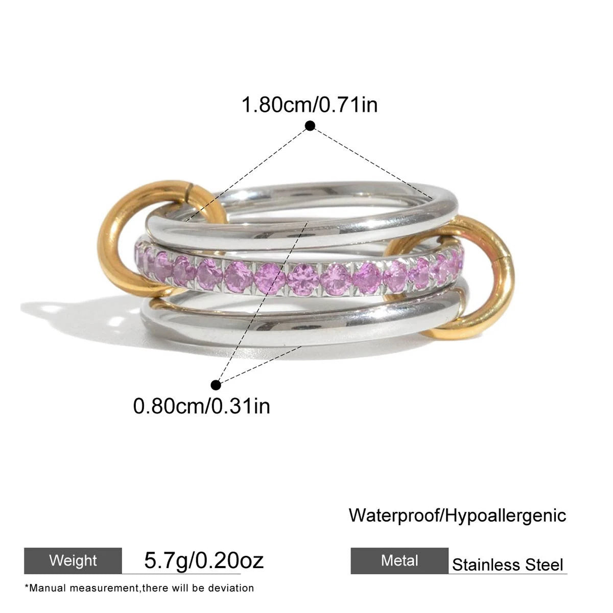 18k Gold Plated Stainless Steel CZ Multi Layer Stackable Knuckle Ring Women