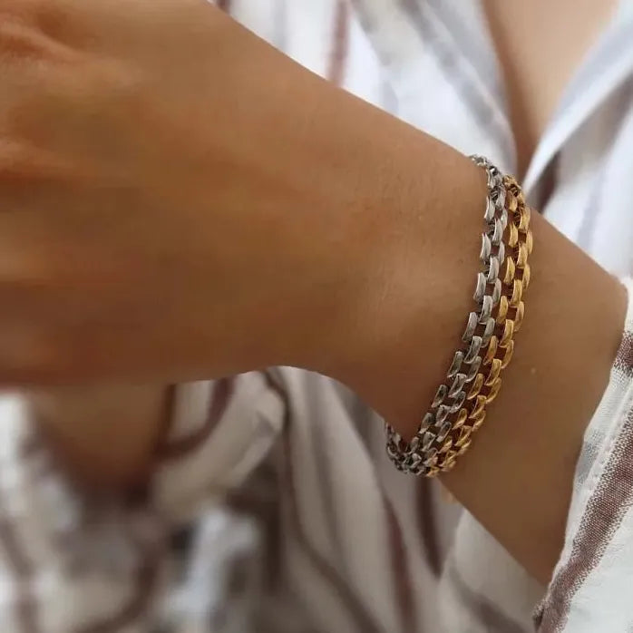 Stainless Steel Hollow Link Chain Bracelet for Women Vintage Gold Watch Band Charm Jewelry