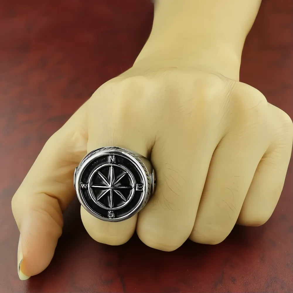 Vintage Stainless Steel Viking Compass Ring Men Nordic Pirate Sailor Amulet Jewelry Gift