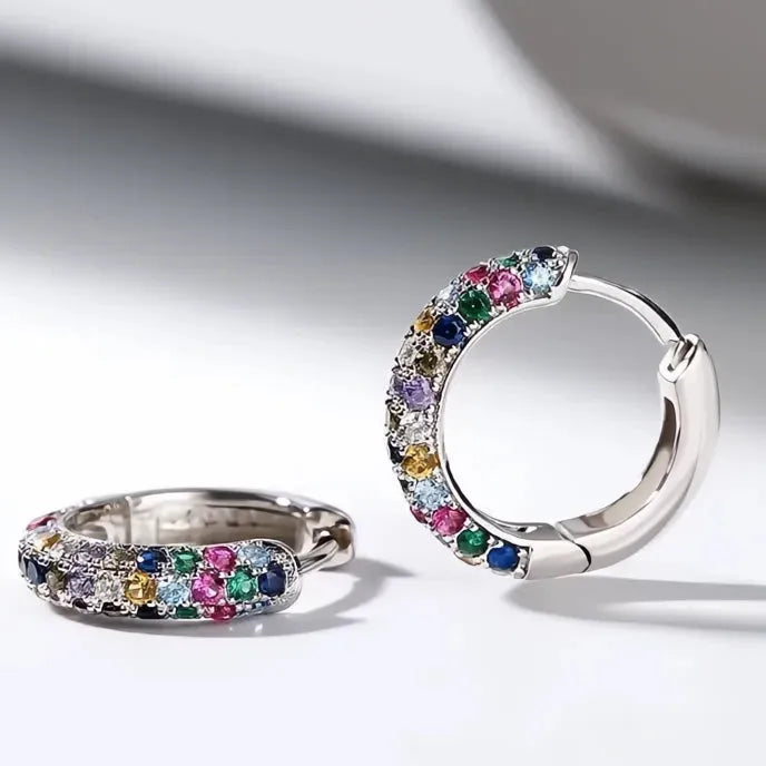 Colorful Crystal Round Hoop Earrings Copper Cubic Zirconia Lymphatic Drainage Magnetotherapy Weight Loss Jewelry