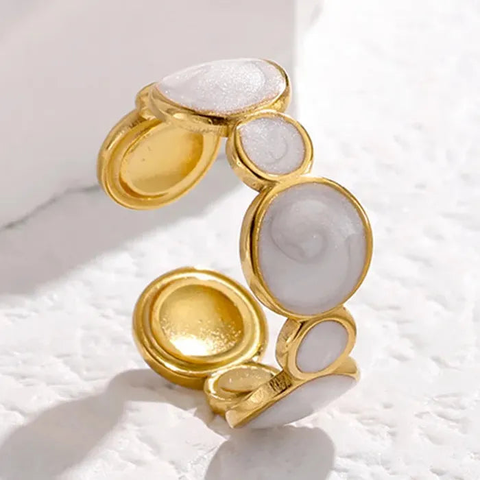 Vintage Stainless Steel Geometric Cocktail Ring for Women Gold Drip Design