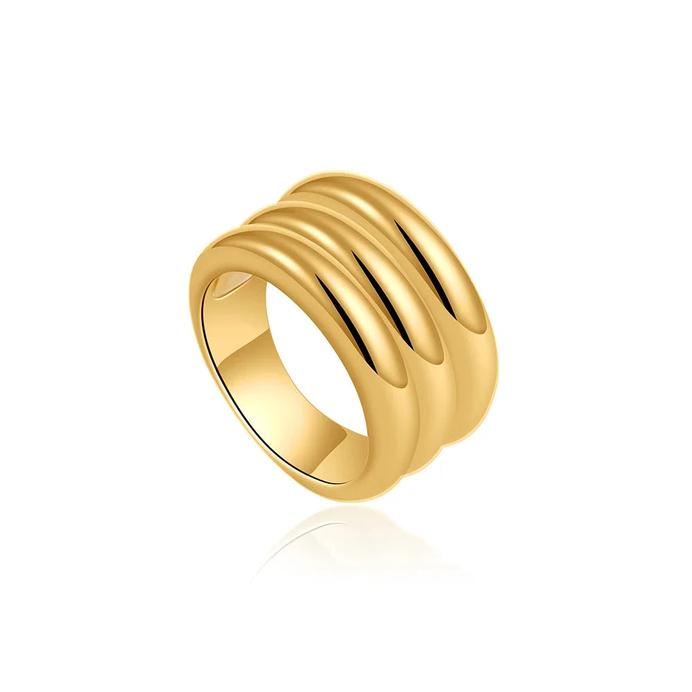 Vintage Multilayer Wide Chunky Knuckle Ring Gold Plated Stainless Steel Zircon Wedding Jewelry