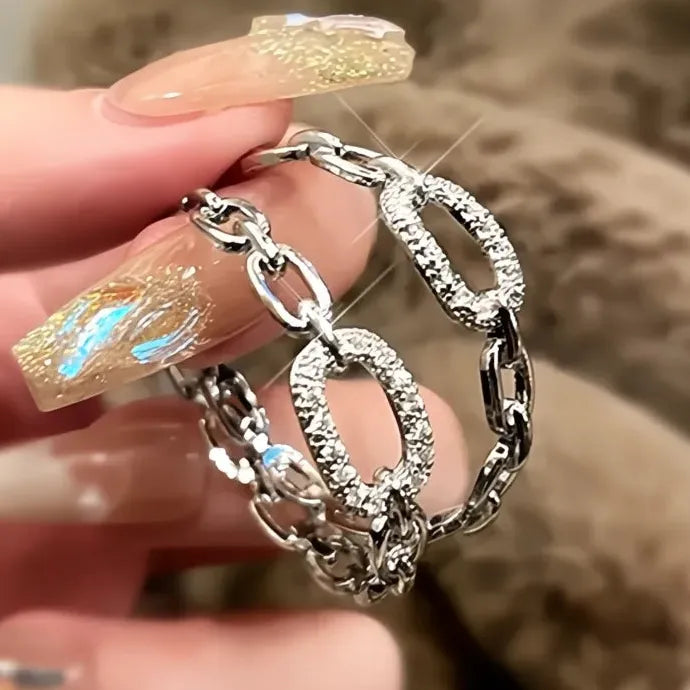 Geometric Cubic Zirconia Chain Earrings Silver Color Copper Alloy for Women