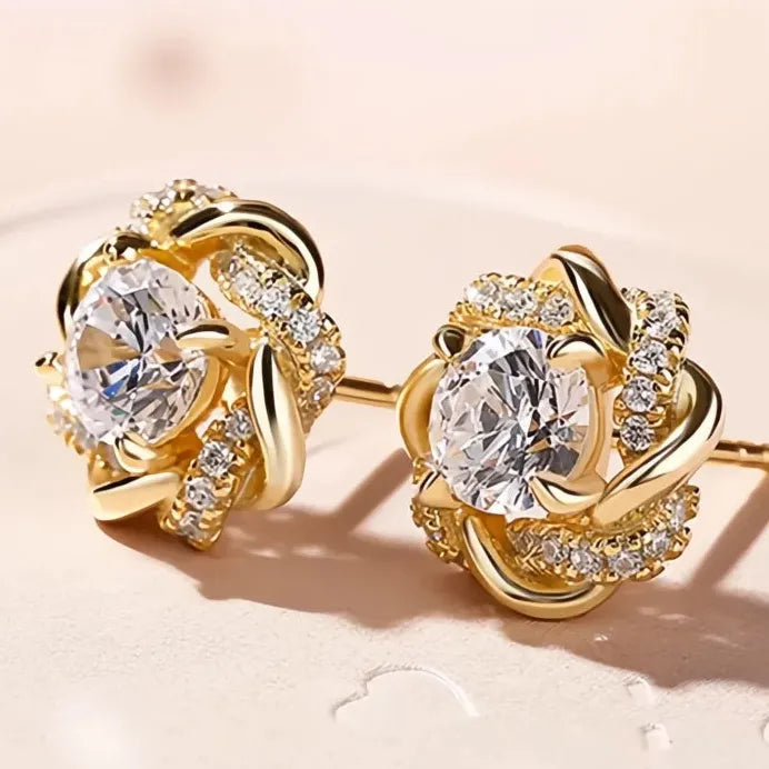 Gold Tone Geometric Cubic Zirconia Circle Stud Earrings for Women