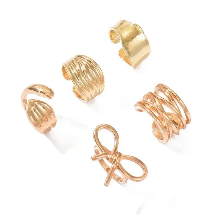 5Pcs Adjustable Geometric Opening Bow Knot Rings for Men Women Jewelry