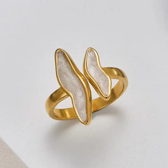 Adjustable Stainless Steel Fish Bone Open Ring for Women Gold Tone Jewelry Symbolic Gift