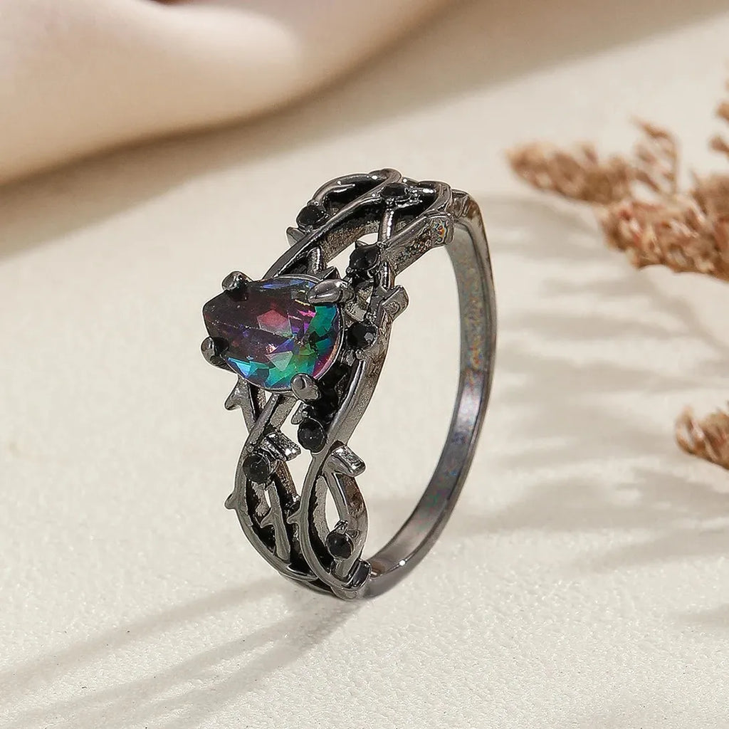 Luxury Gun Black Cubic Zirconia Vine Ring Women’s Classic Wedding Jewelry