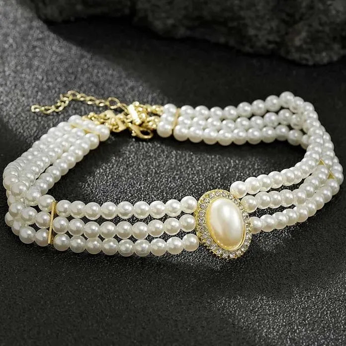 Vintage Multi-layer Imitation Pearl Short Choker Necklace Women Elegant Jewelry Gift