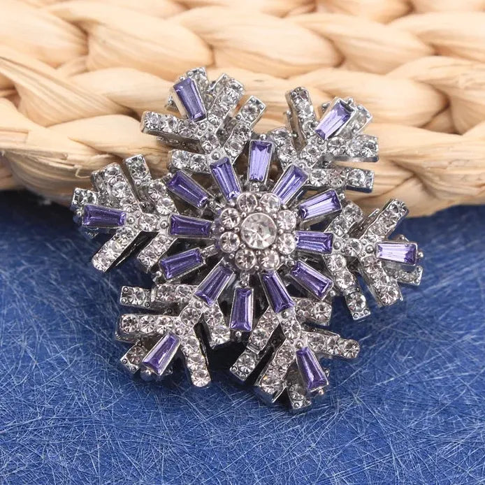 Double Turn Snowflake Brooch Pin with 6 Color Rhinestones for Women