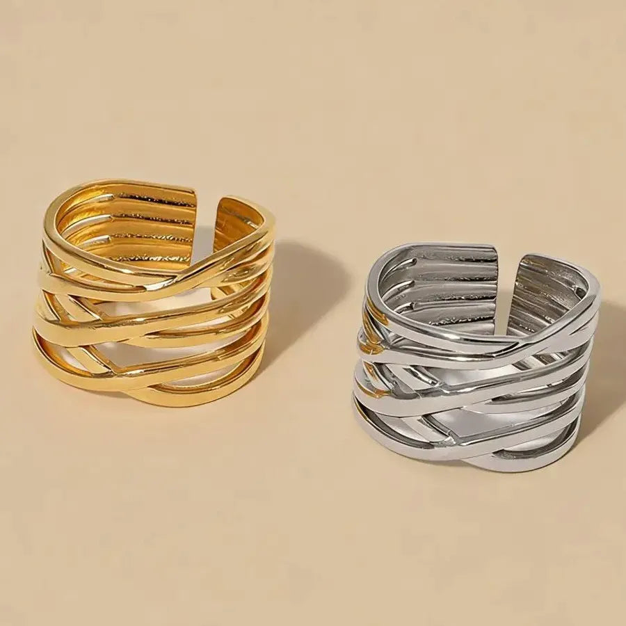 Women’s Stainless Steel Geometric Multi-Layer Line Ring Luxury Fashion Jewelry Gift