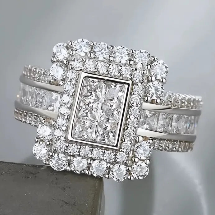 Geometric Cubic Zirconia Silver Color Wedding Bands for Women Elegant Design