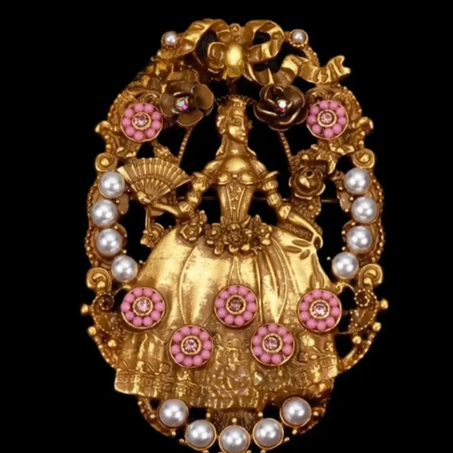 Antique Luxury Openwork Fan Brooch Elegant Princess Gift