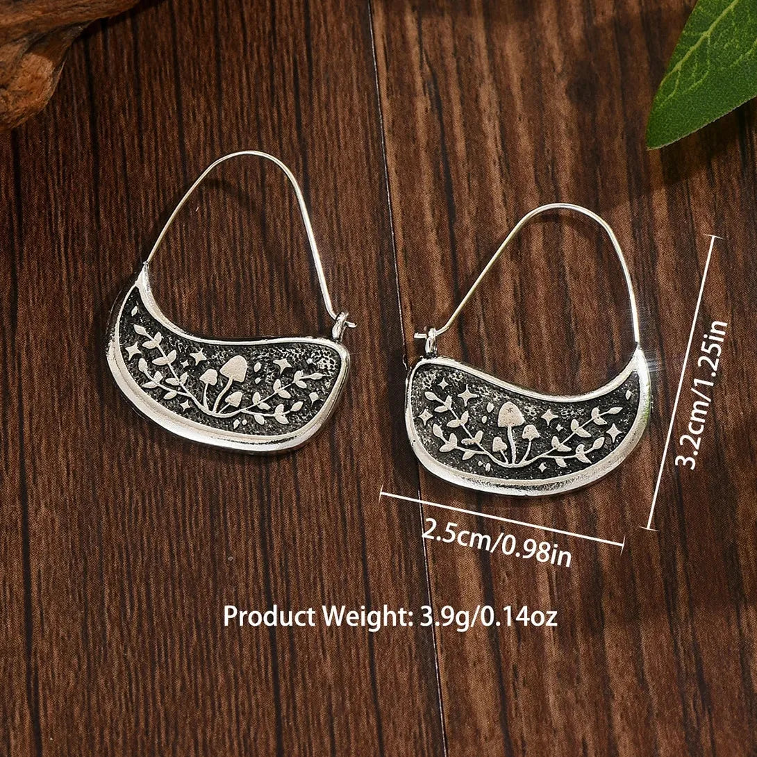 Boho Vintage Silver Color Flower Hoop Earrings for Women Copper Metal