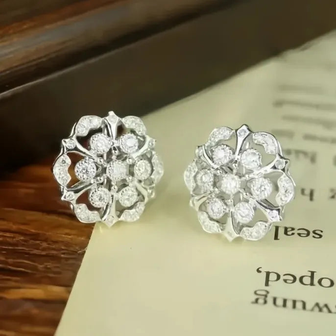 Geometric Flower Cubic Zirconia Stud Earrings for Women Wedding Party