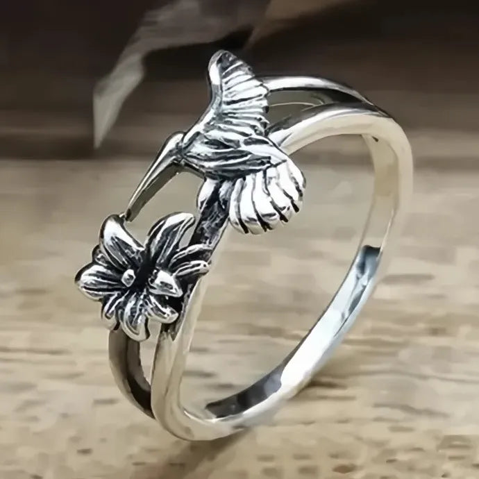 Creative Bird & Flower Geometric Brass Ring for Women Party Jewelry