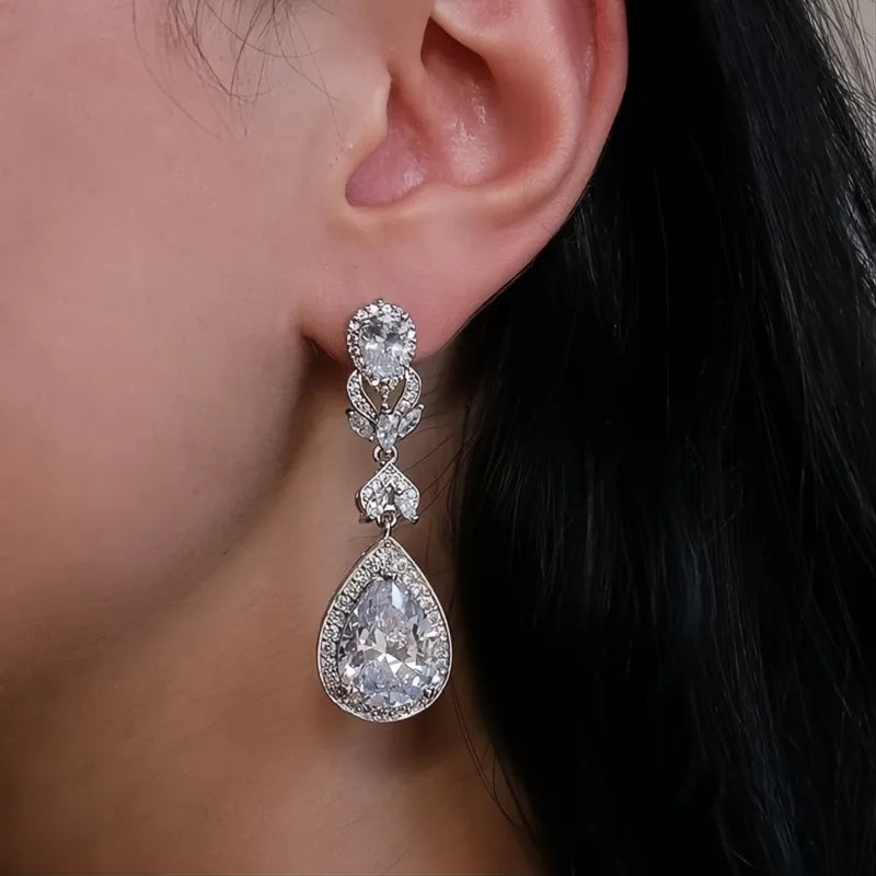 Women Drop Earrings Copper Alloy Cubic Zirconia Geometric Trendy Chic Jewelry for Party Engagement Daily