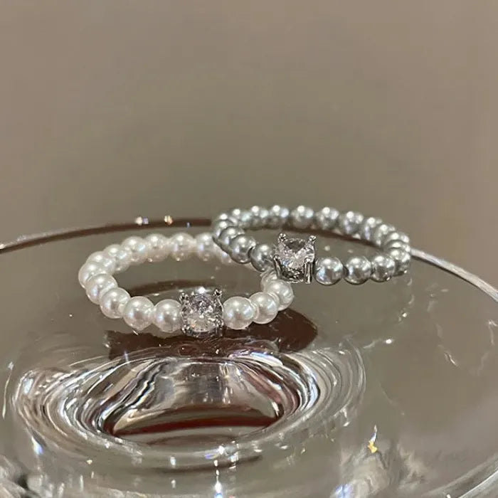 Handmade Pearl Zircon Cocktail Ring for Women Wedding Party Gift Jewelry