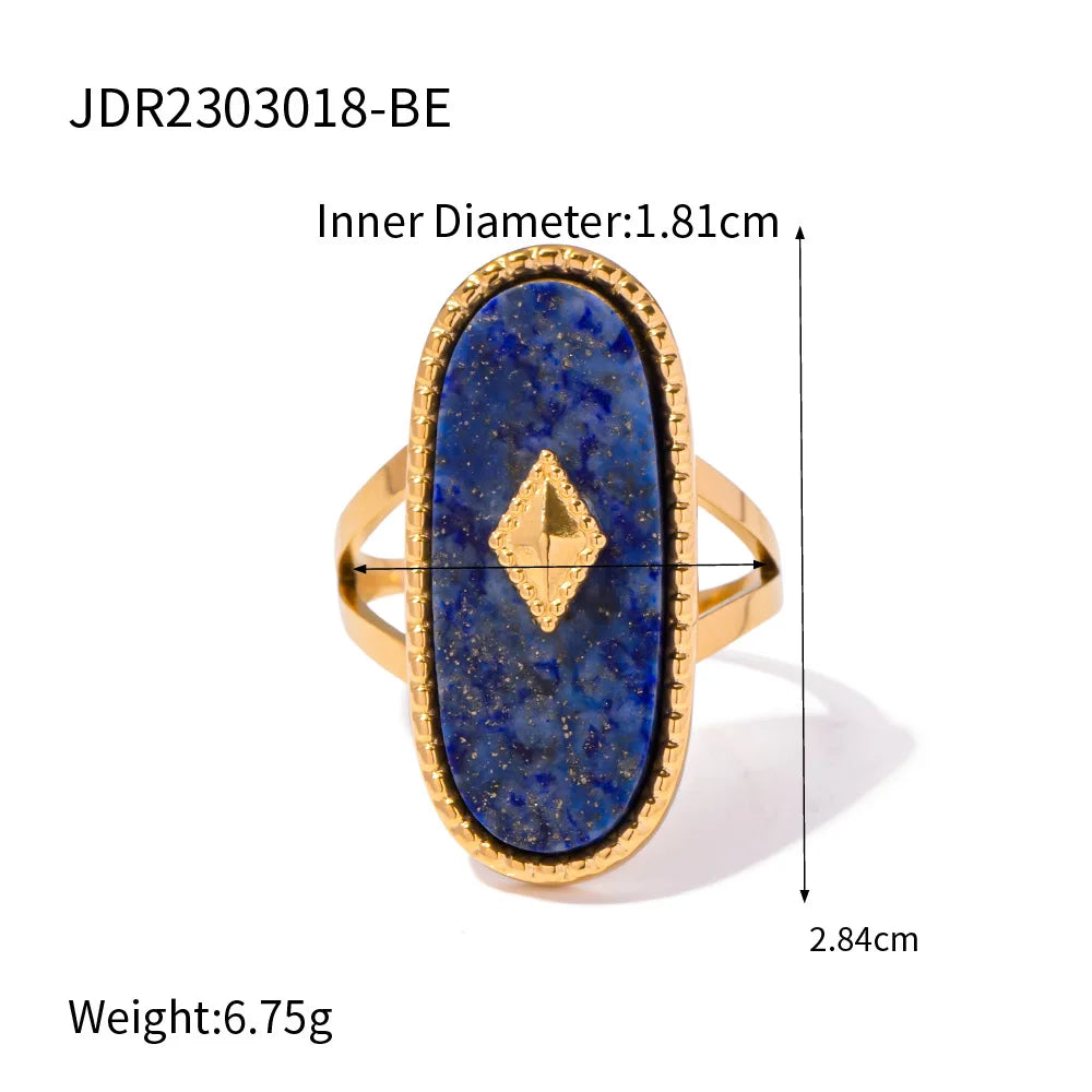 18K Gold Plated Goth Evil Eye Ring Blue Natural Stone Chunky Knuckle Jewelry