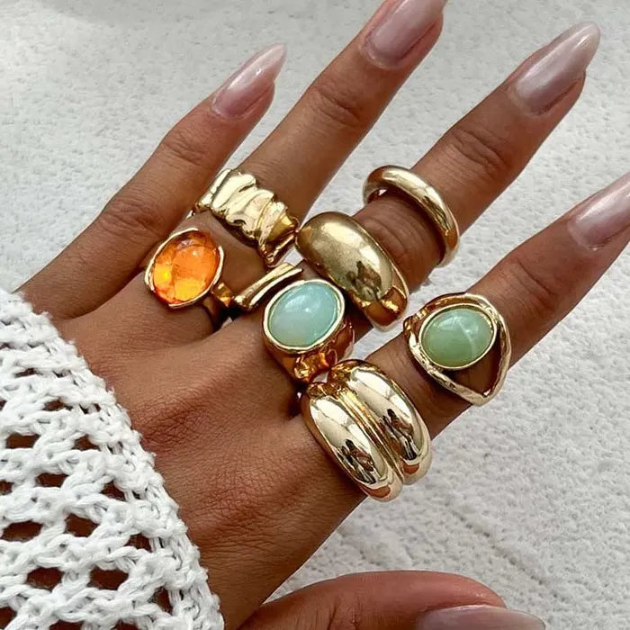 5Pcs Vintage Gold Adjustable Irregular Rings Set for Women Fashion Jewelry
