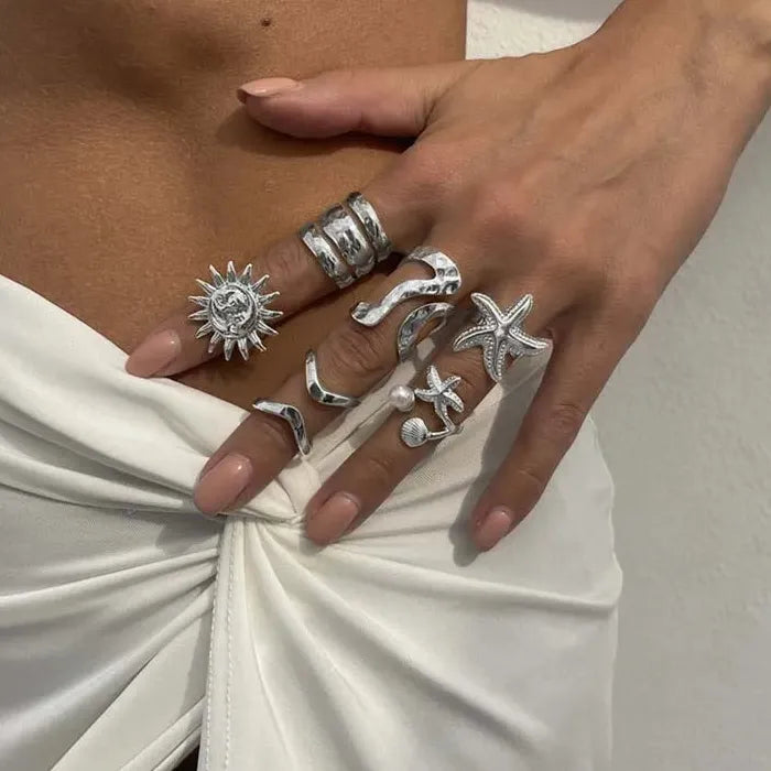 6Pcs Vintage Gold Starfish Pearl Knuckle Rings Set for Women Jewelry