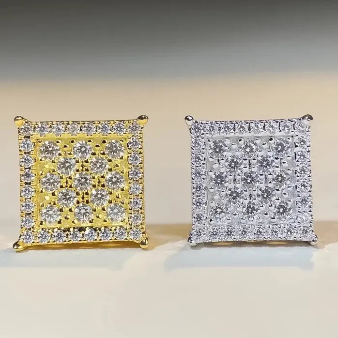 Square CZ Stud Earrings for Women Gold Silver Luxury Jewelry
