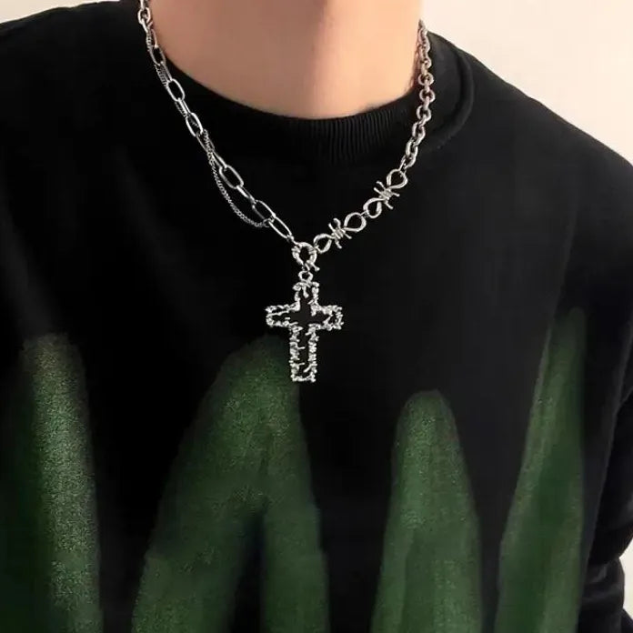 Gothic Cuban Chain Cross Pendant Necklace Unisex Vintage Fashion Jewelry