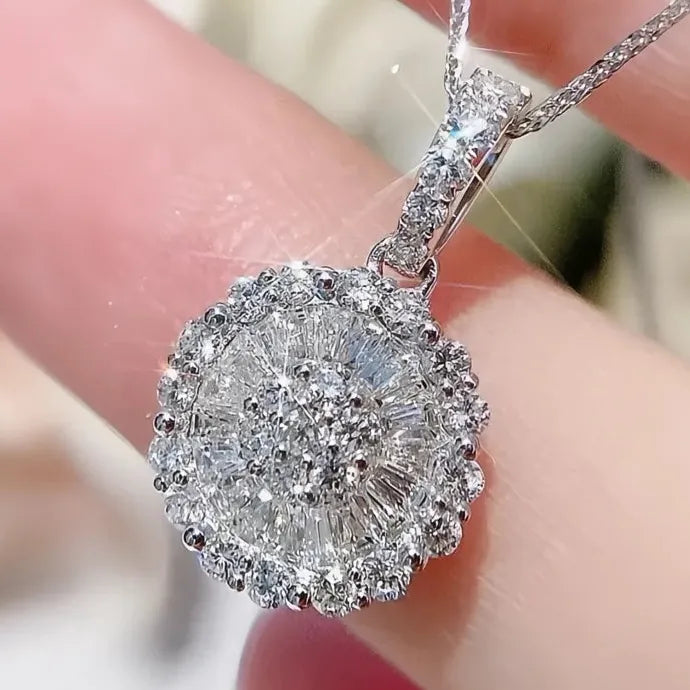 Women's Geometric CZ Pendant Necklace Silver Copper Alloy Bridal Jewelry