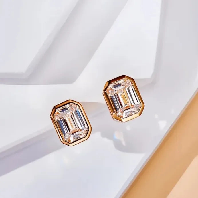 Geometric Stud Earrings for Women Gold Rose Gold Cubic Zirconia Jewelry