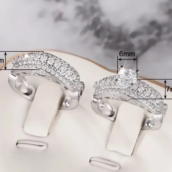 Luxury Women’s 2-Piece Geometric Cubic Zirconia Ring Set for Wedding