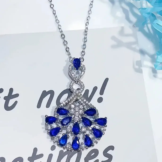 Elegant Women’s Wedding Necklace with Blue Cubic Zirconia Geometric Pendant