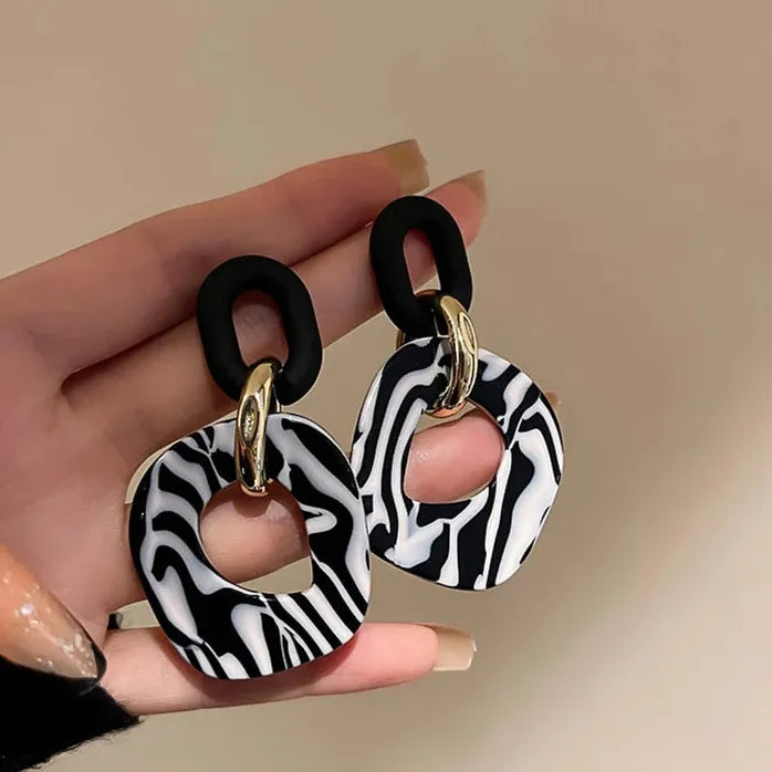Exaggerated Zebra Pattern Acrylic Geometric Square Drop Earrings for Women Fashion Jewelry