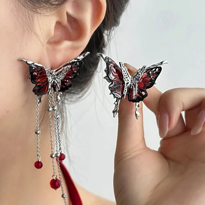 Copper Butterfly Tassel Earrings Romantic Insect Studs for Women Gift Jewelry