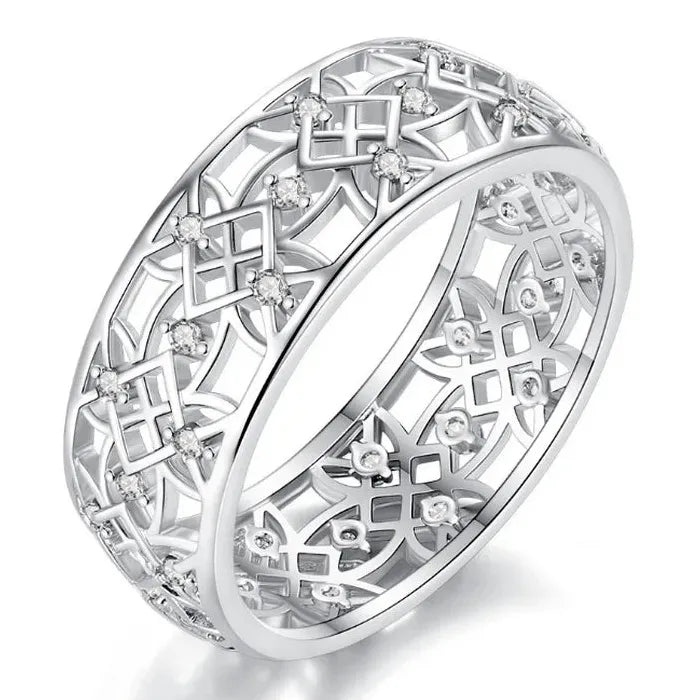 Copper Women’s Ring Hollow Flower Cubic Zirconia Inlay Fashion Wedding Gift
