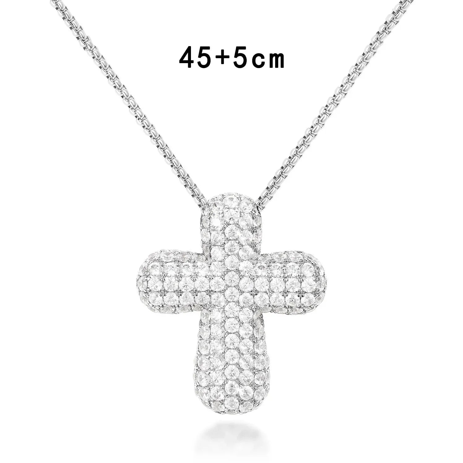 18K Gold Plated Zircon Thick Cross Pendant Necklace Stainless Steel Chain Jewelry