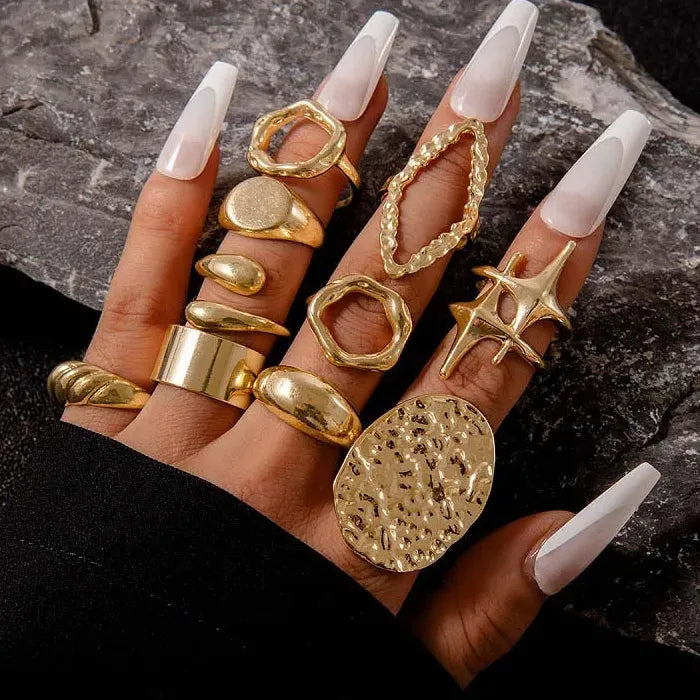 10Pcs Women's Chunky Gold Star Rings Set Geometric Fashion Jewelry