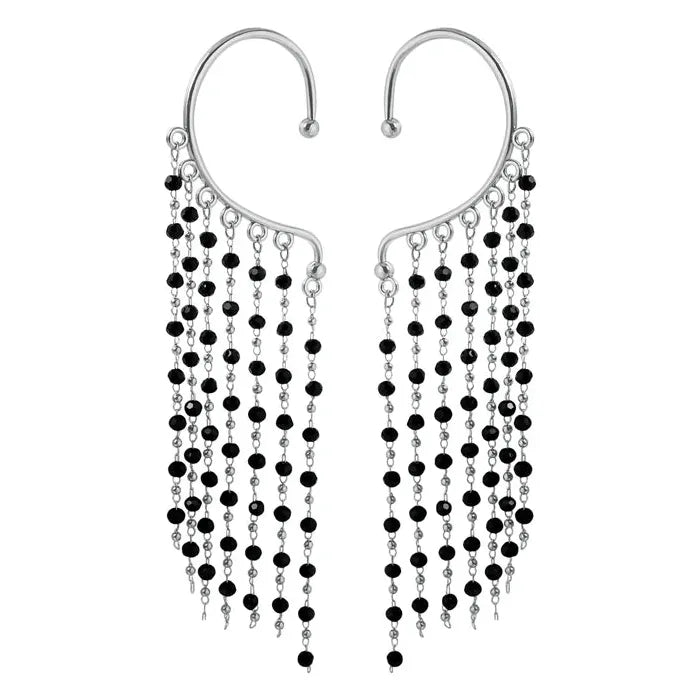 Vintage Black Crystal Tassel Zinc Alloy Clip-On Ear Hook Earrings Gift