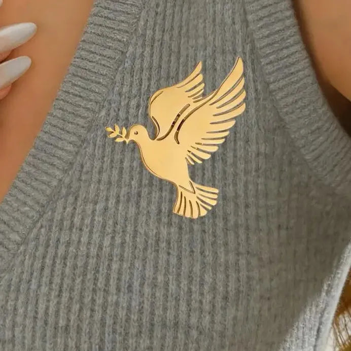World Peace Dove Olive Branch Gold Zinc Alloy Brooch Pin for Men Women