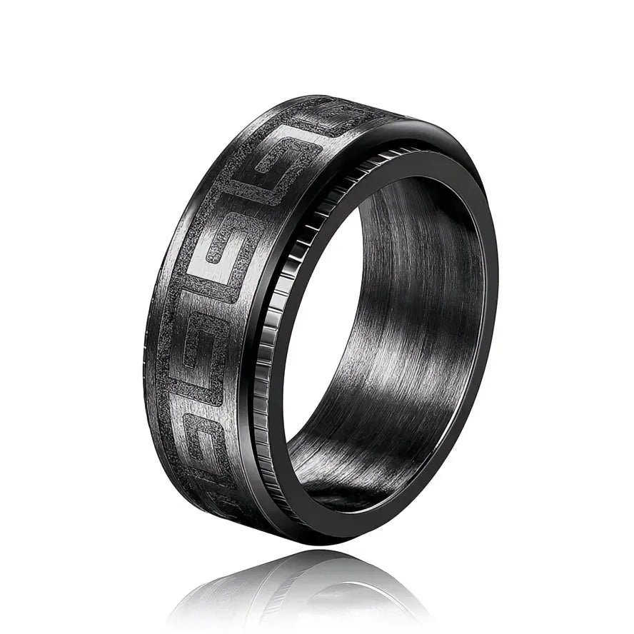Simple Titanium Steel Couple Rings for Men Women Rotating Embossed Great Wall Pattern Fashion Jewelry Gifts