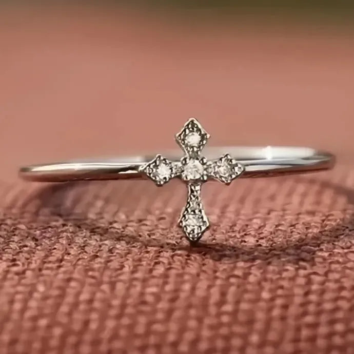 Cross Design Women’s Ring Dainty Chic Brass CZ Jewelry Versatile Fashion