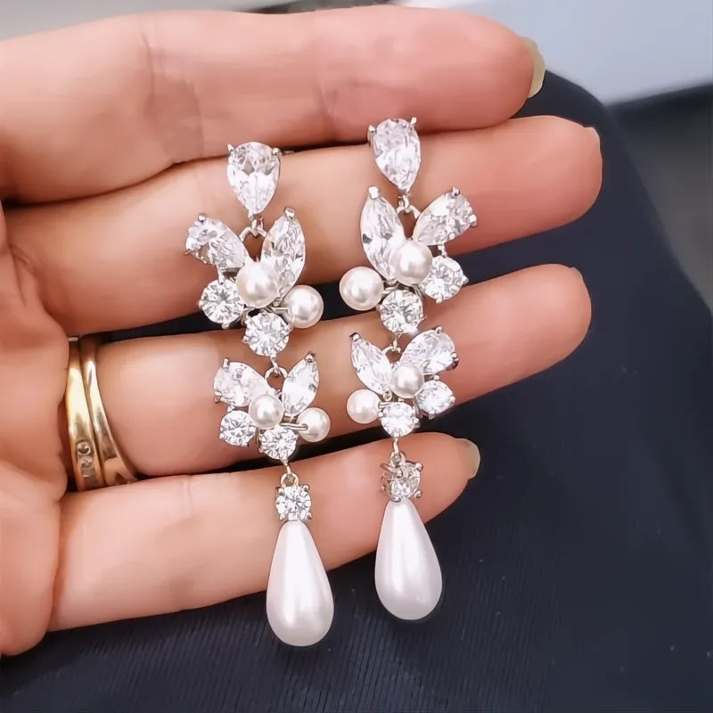 Aesthetic Bridal Imitation Pearl Dangle Earrings Luxury Trendy Engagement Wedding Jewelry for Women