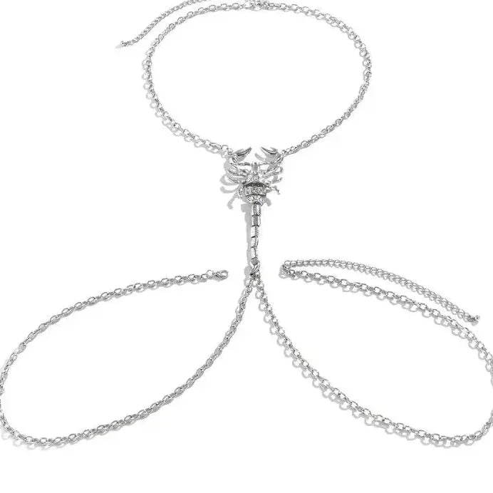 Punk Zinc Alloy Rhinestone Scorpion Belly Chain Necklace for Women