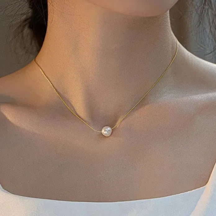 Elegant Freshwater Pearl Collarbone Necklace 18K Gold Plated Clavicle Choker Jewelry